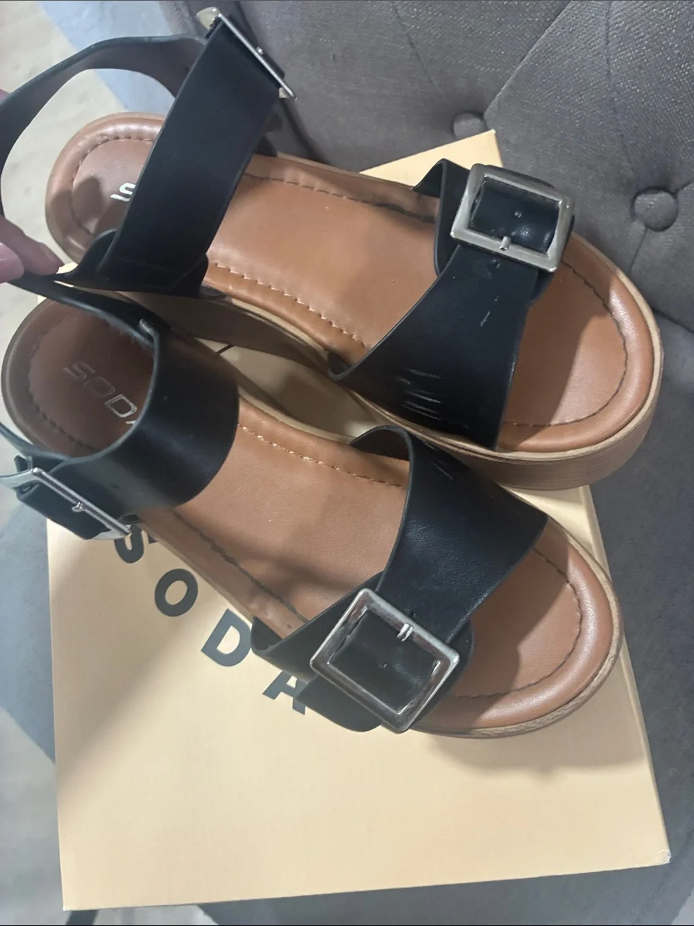 Soda Black Platform Buckle Sandals